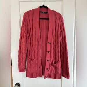 Women's Pink Cable Knit Cardigan Sweater